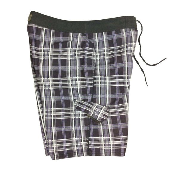 Nike Swim Board Shorts Mens Size 34 Trunks Gray Purple Plaid Water Sports Beach - Picture 2 of 7